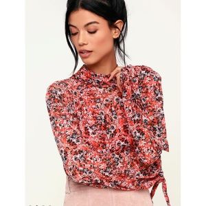 Free People All Dolled up floral print mesh long sleeve top size S